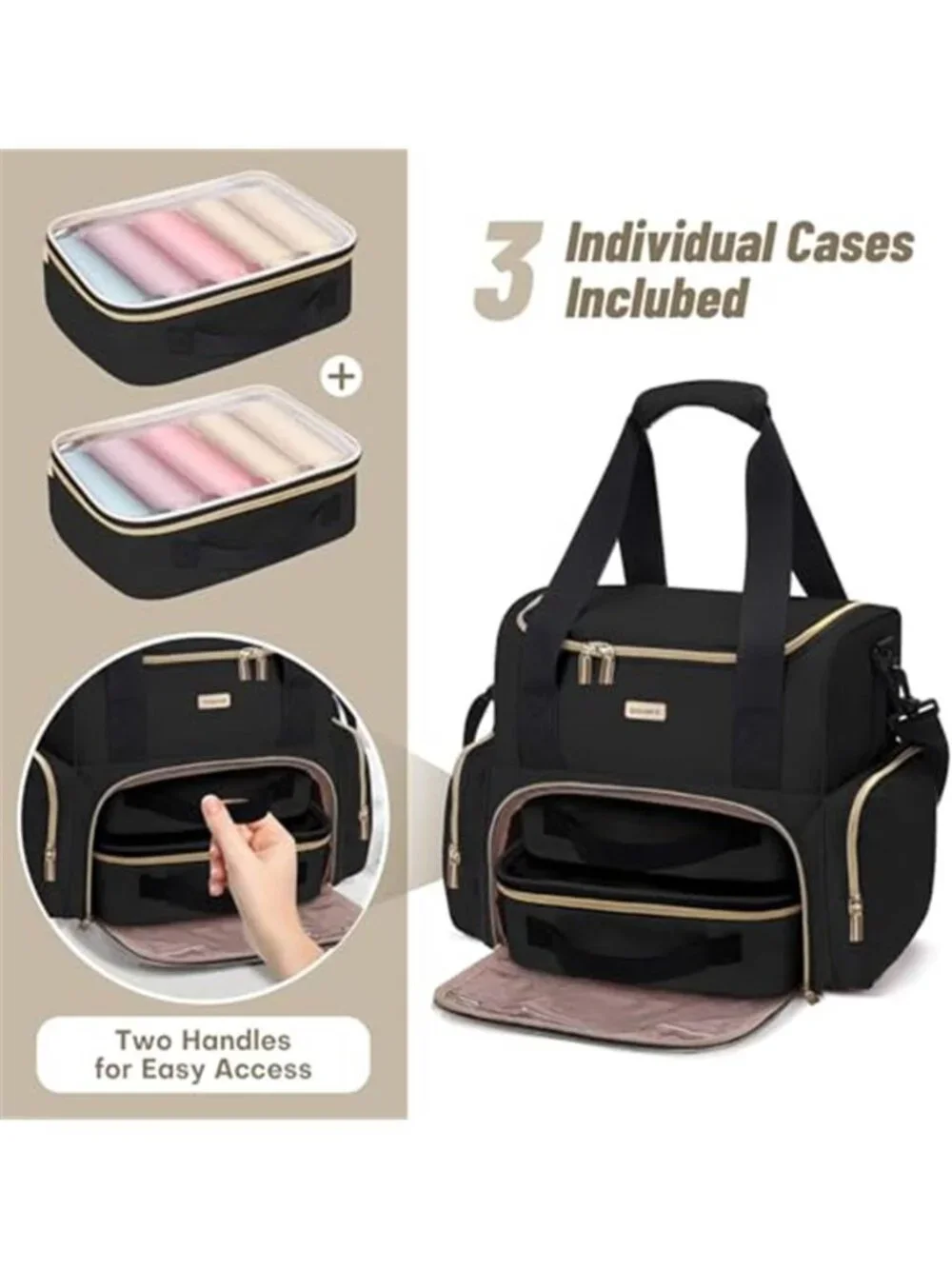 Makeup Travel Cosmetic Bag with 2 Removable Case Double Layer Organizer Case